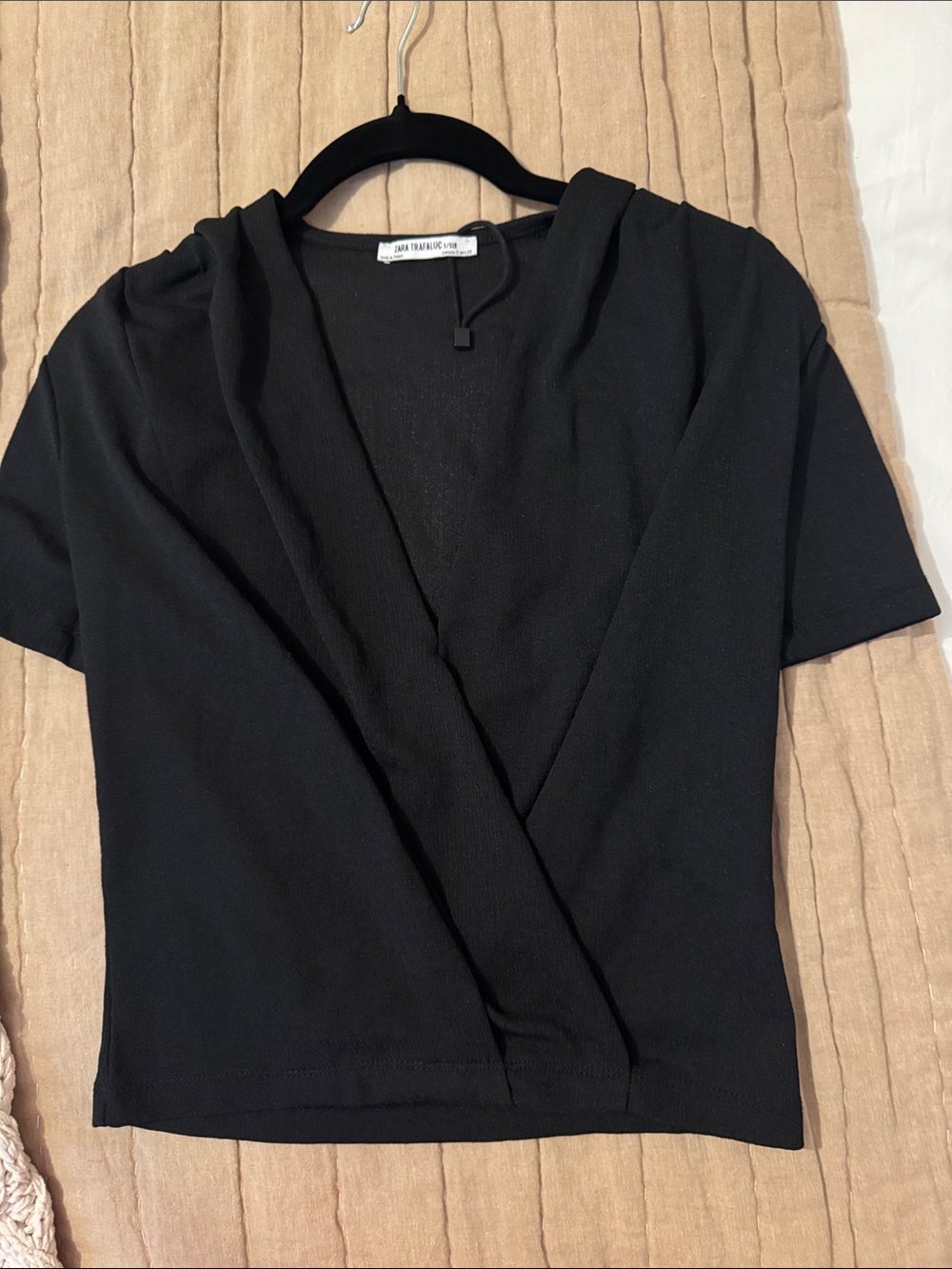 Zara Black Short Sleeve Wrap-Front Top